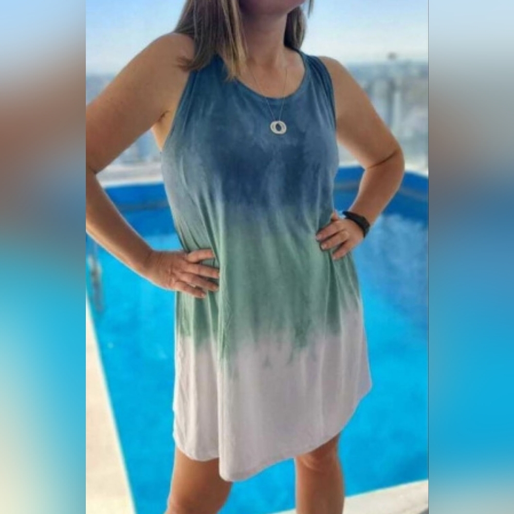 Full-Size Tie-Dye Sleeveless Mini Tank Dress Plus Size